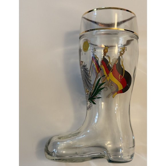 Deutschland German Qualitat WS Hand Made Glass Drinking Boot Gold Rimmed 8” - Picture 10 of 14